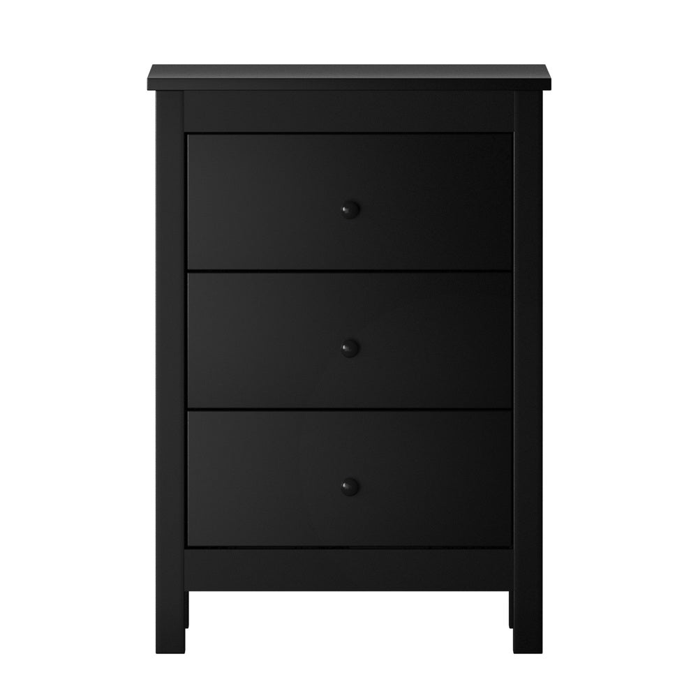 Bedside Table 3 Drawers Hamptons Furniture Black/White
