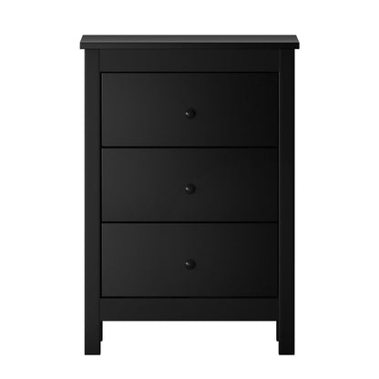 Bedside Table 3 Drawers Hamptons Furniture Black/White