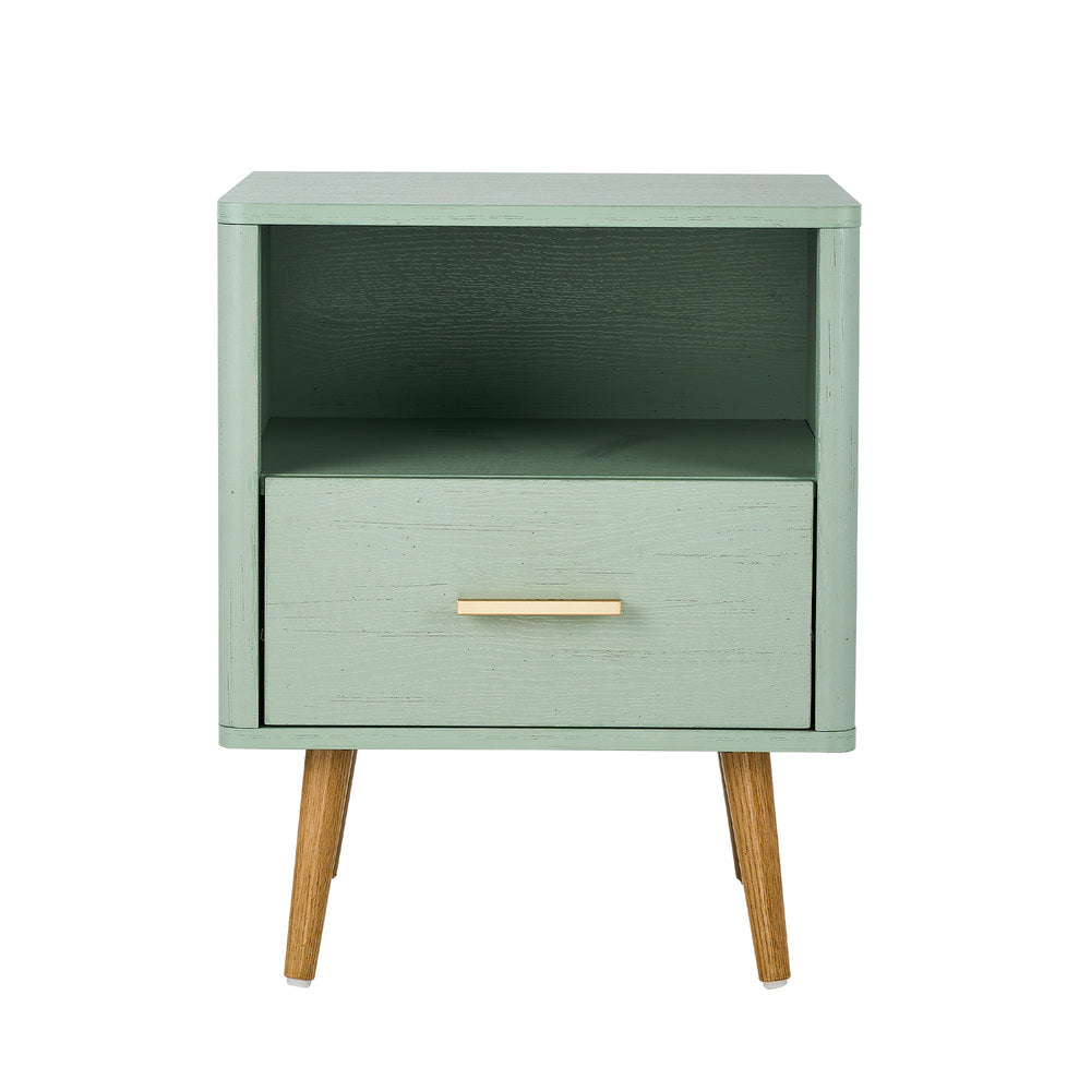 2x Bedside Table 1 Drawer Open Shelf Nightstand Green