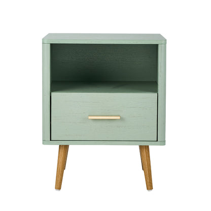 2x Bedside Table 1 Drawer Open Shelf Nightstand Green