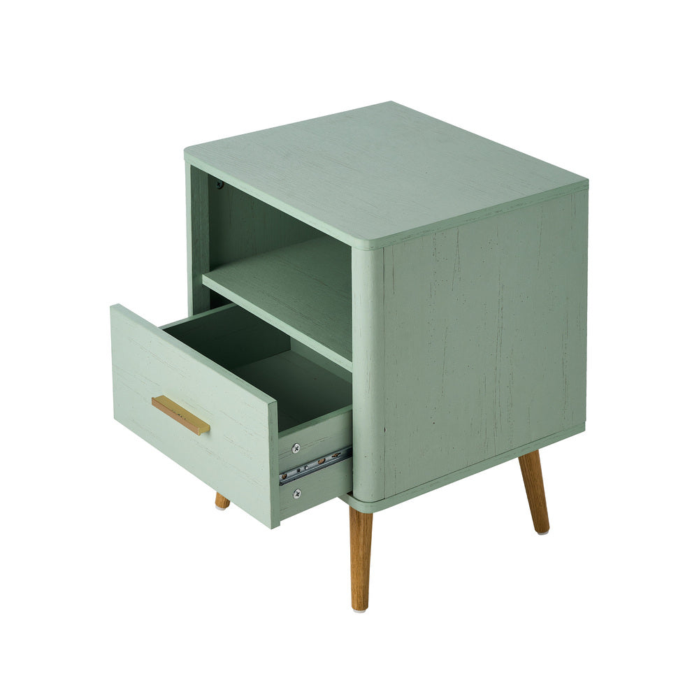 2x Bedside Table 1 Drawer Open Shelf Nightstand Green