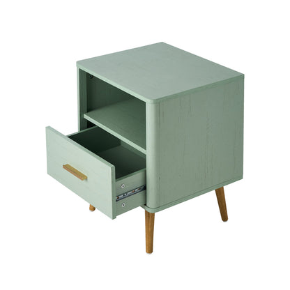 2x Bedside Table 1 Drawer Open Shelf Nightstand Green