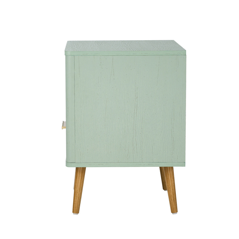 2x Bedside Table 1 Drawer Open Shelf Nightstand Green