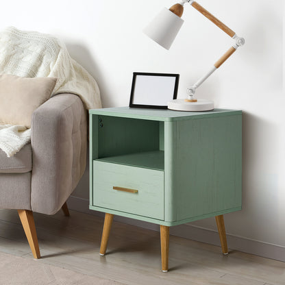 2x Bedside Table 1 Drawer Open Shelf Nightstand Green