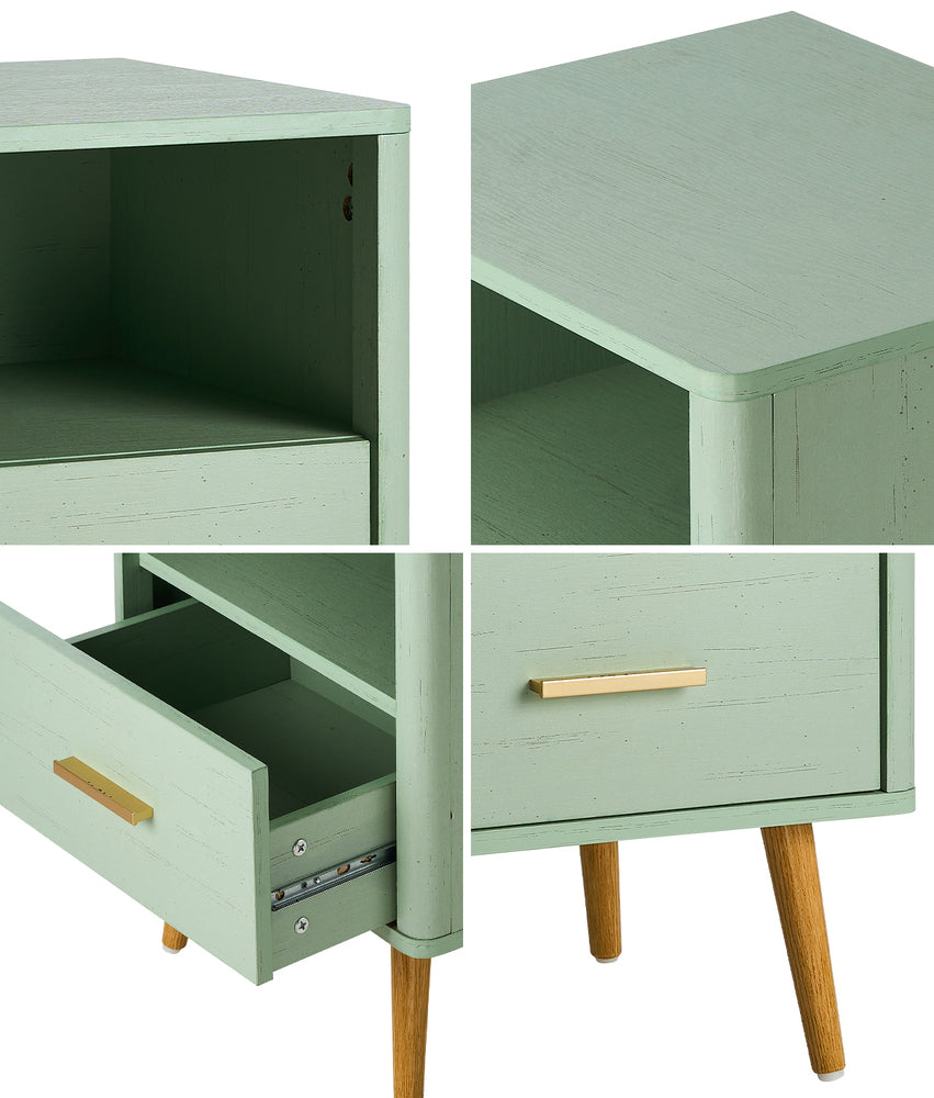 2x Bedside Table 1 Drawer Open Shelf Nightstand Green