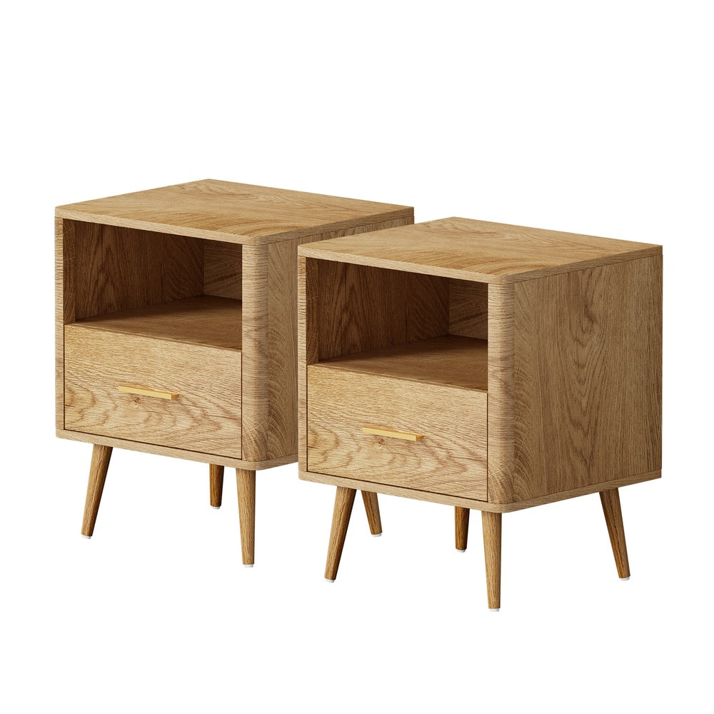 2x Bedside Table 1 Drawer Open Shelf Nightstand Green