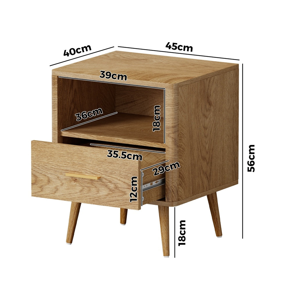 2x Bedside Table 1 Drawer Open Shelf Nightstand Green