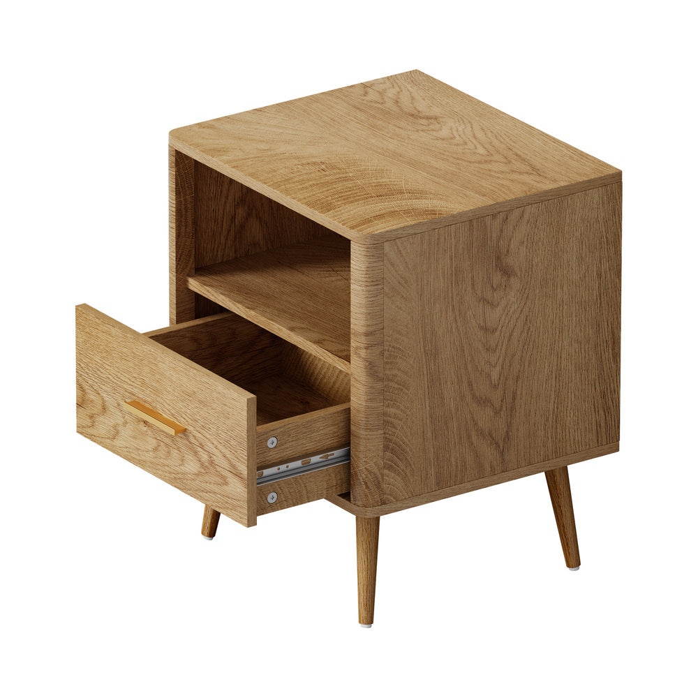 2x Bedside Table 1 Drawer Open Shelf Nightstand Green