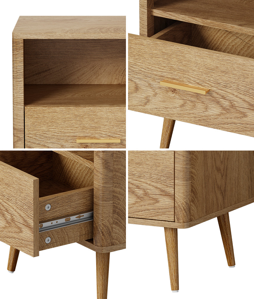 2x Bedside Table 1 Drawer Open Shelf Nightstand Green
