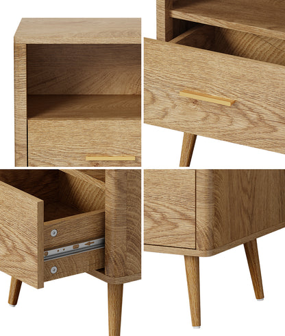 2x Bedside Table 1 Drawer Open Shelf Nightstand Green