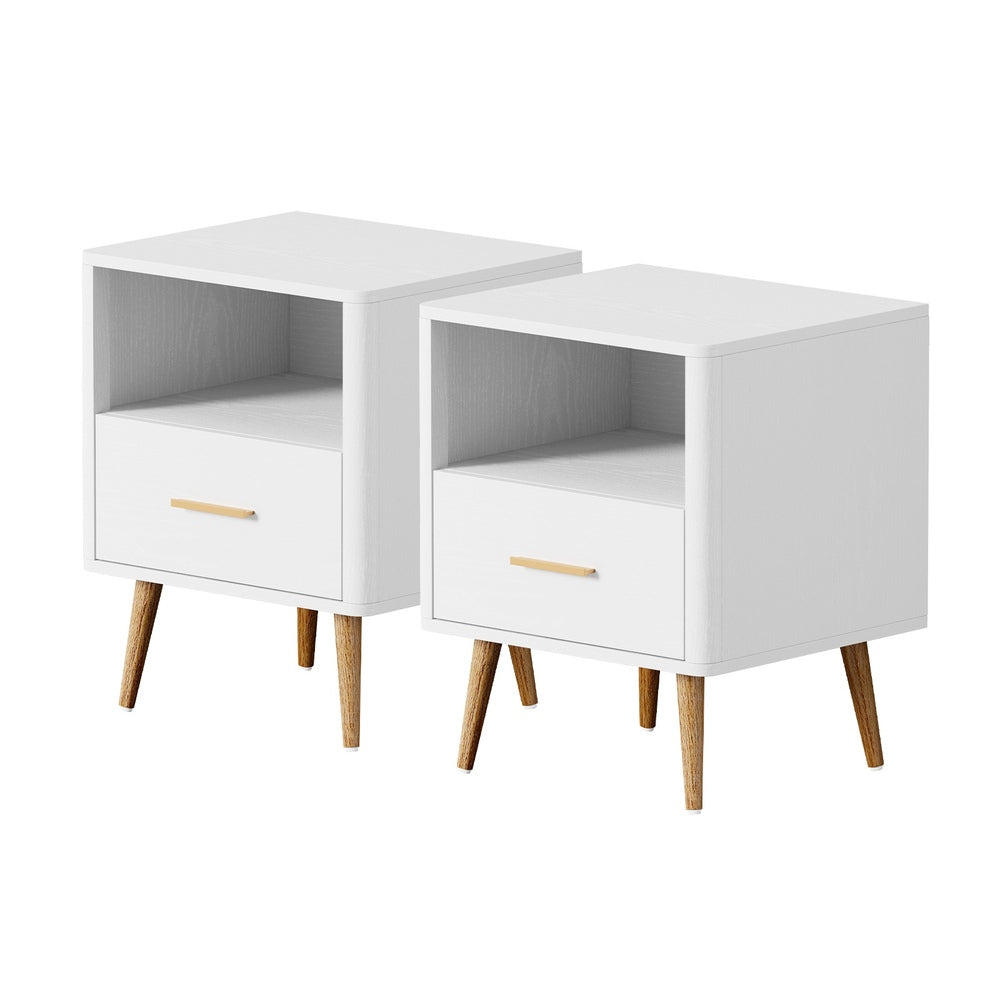 2x Bedside Table 1 Drawer Open Shelf Nightstand Green