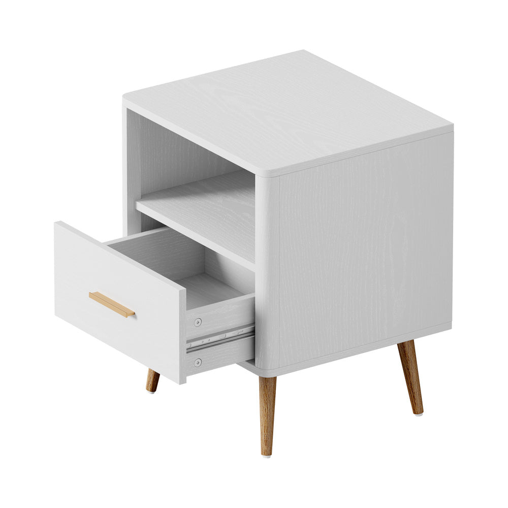 2x Bedside Table 1 Drawer Open Shelf Nightstand Green