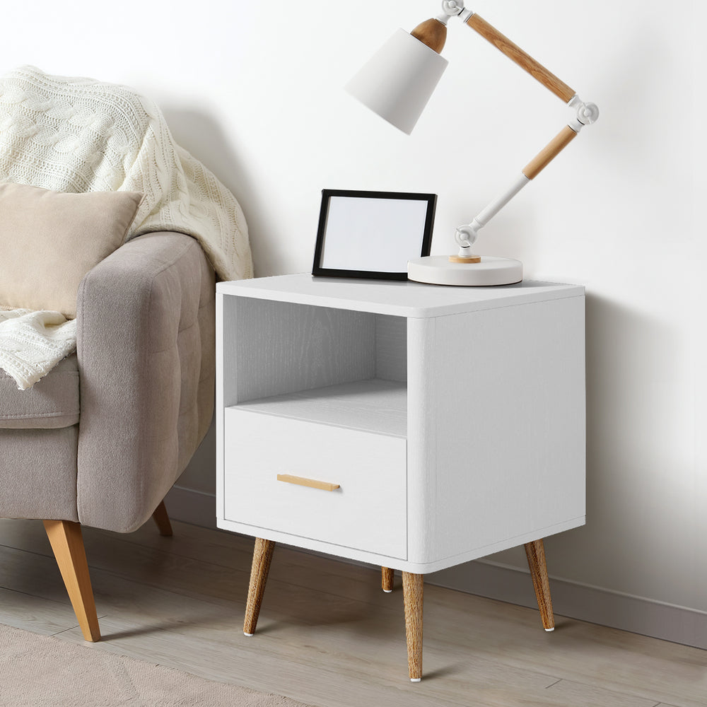 2x Bedside Table 1 Drawer Open Shelf Nightstand Green