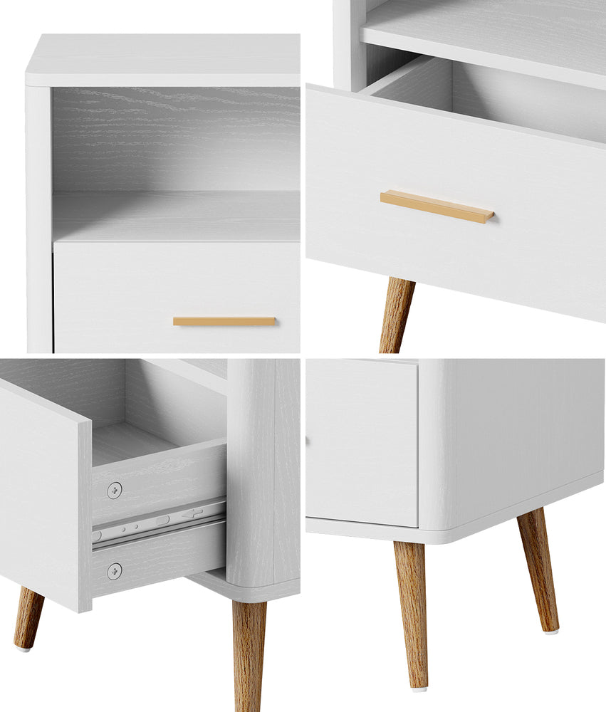 2x Bedside Table 1 Drawer Open Shelf Nightstand Green