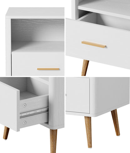 2x Bedside Table 1 Drawer Open Shelf Nightstand Green
