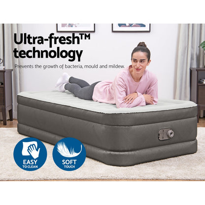 Air Mattress Single Inflatable Bed 46Cm Airbed Grey