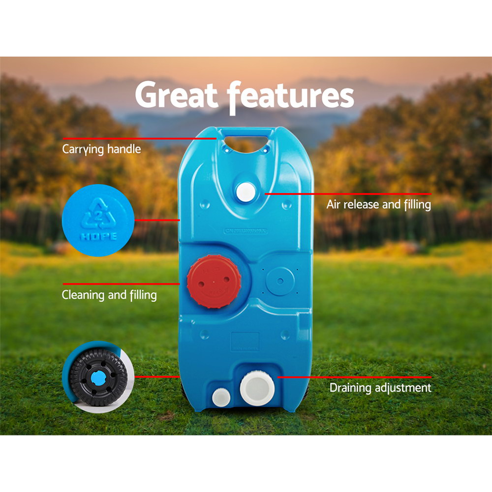 40L Portable Wheel Water Tank Camping Storage Blue