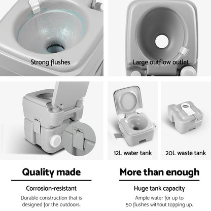 20L Portable Camping Toilet Flush Potty Boating With Bag