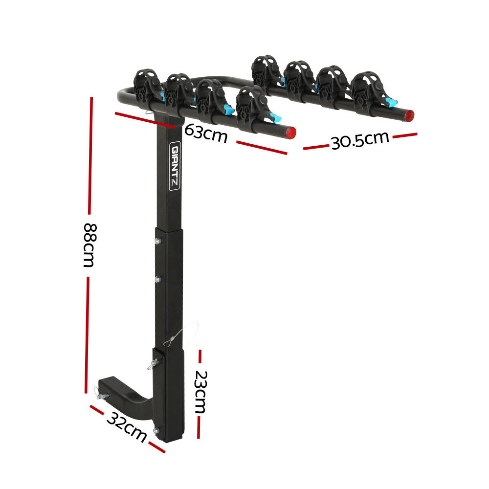 Foldable 4-Bike Rack For Car Rear Hitch Mount (2" Towbar)