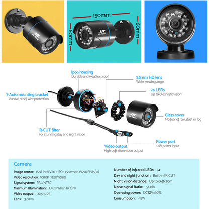 Cctv Security System 4Ch Dvr 2 Cameras 1080P
