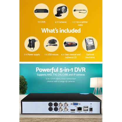 4Ch Dvr 4 Cameras Extended Storage Security Bundle