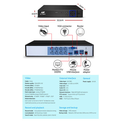 8Ch Dvr 4 Cameras High-Def Surveillance Combo