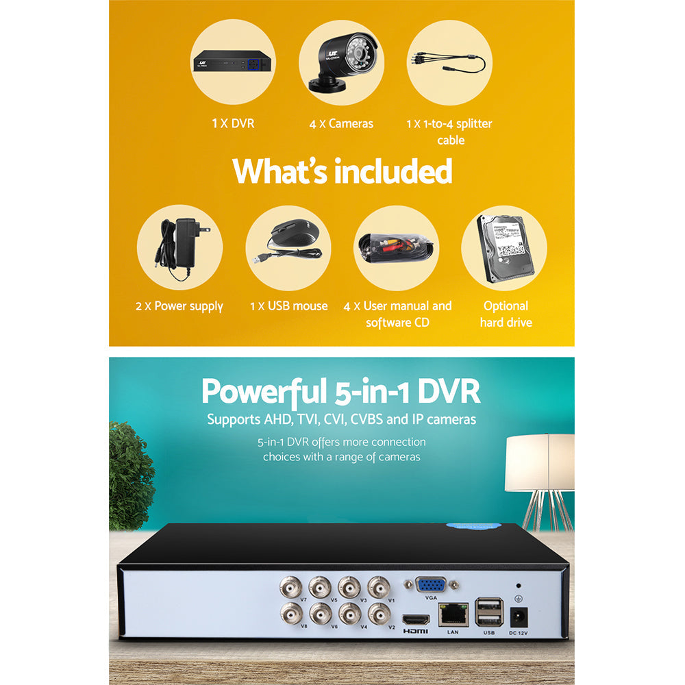 8Ch Dvr 4 Cameras Expanded Storage Security Bundle