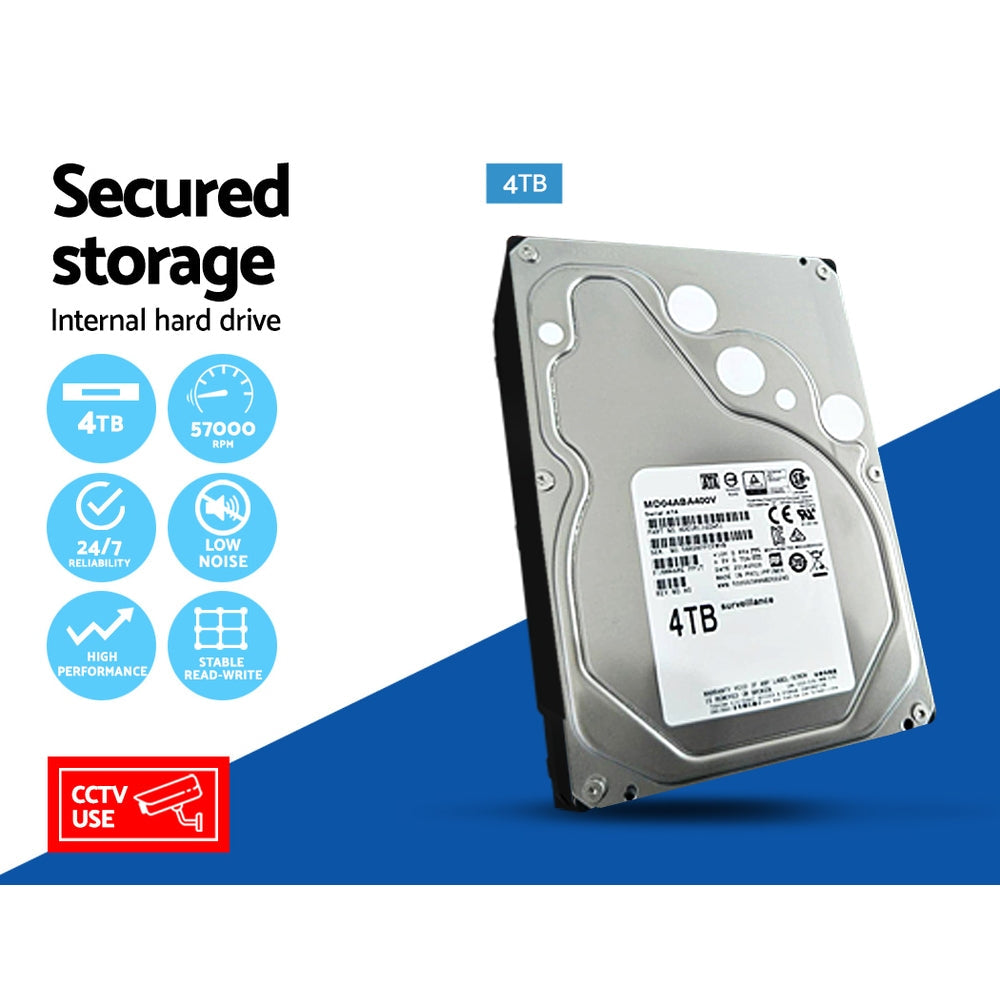 4Ch Dvr 1080P 5In1 Cctv Video Recorder 4Tb Hard Drive