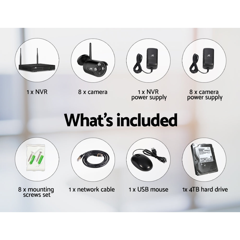 Wireless Cctv Security System 8Ch 3Mp 8 Bullet Cameras 4Tb