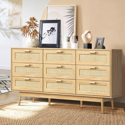 9 Chest of Drawers Dresser Rattan Storage Cabinet Lowboy Bedroom Wooden
