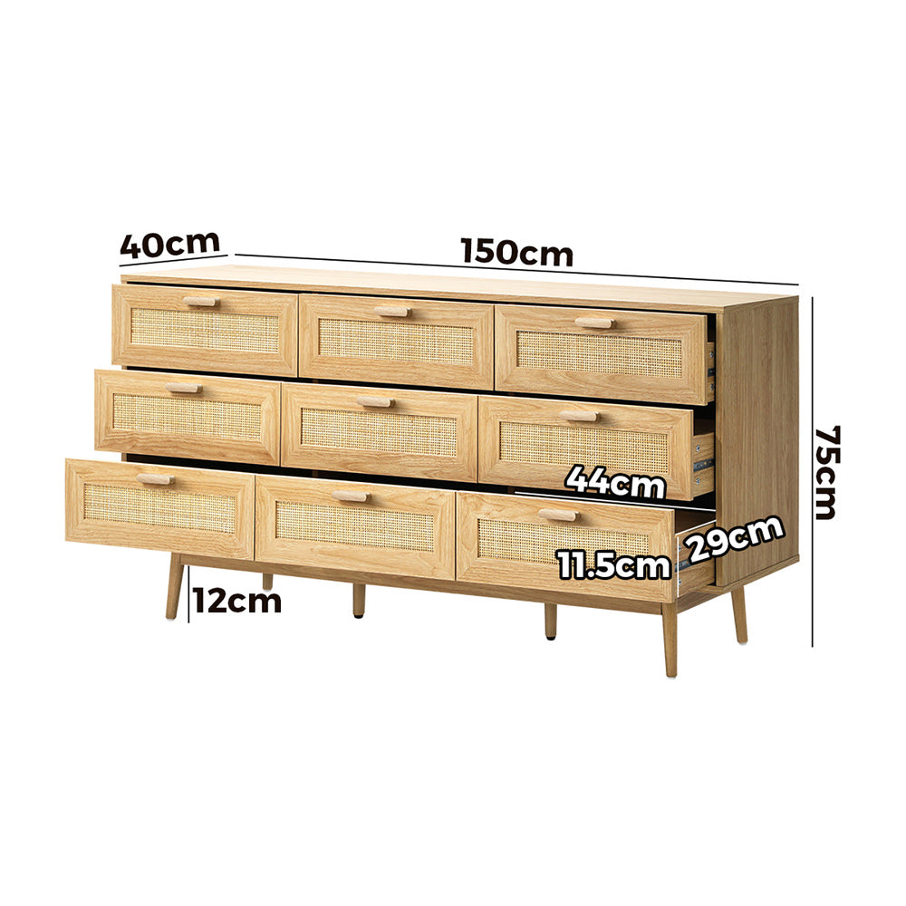 9 Chest of Drawers Dresser Rattan Storage Cabinet Lowboy Bedroom Wooden