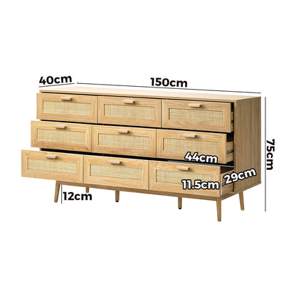 9 Chest of Drawers Dresser Rattan Storage Cabinet Lowboy Bedroom Wooden