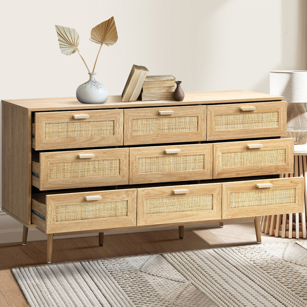 9 Chest of Drawers Dresser Rattan Storage Cabinet Lowboy Bedroom Wooden