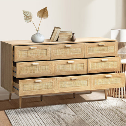 9 Chest of Drawers Dresser Rattan Storage Cabinet Lowboy Bedroom Wooden