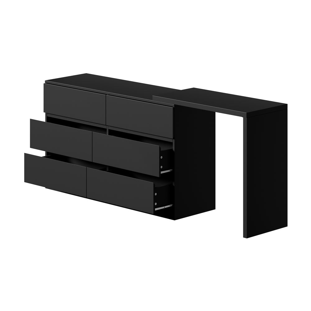 6 Chest of Drawers Dresser with Side Table Black