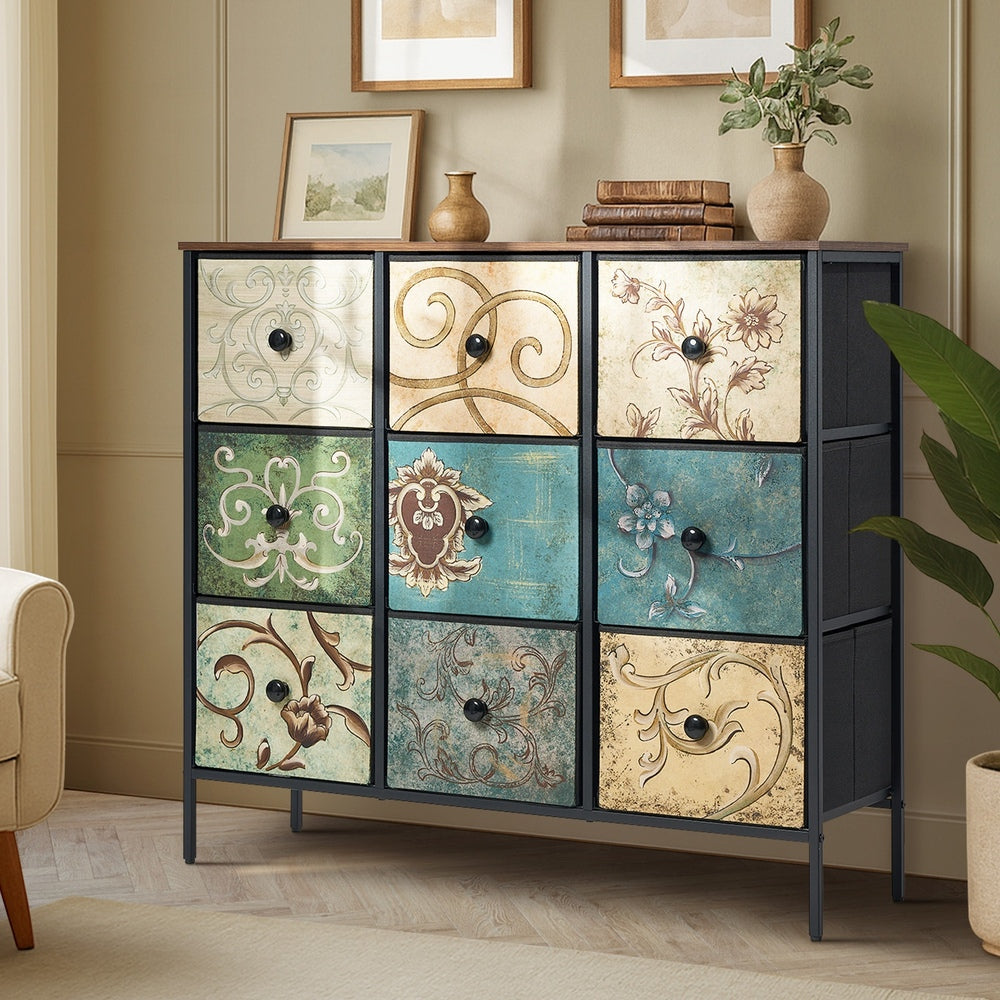 38 6 &9-Drawer Chest Fabric Tallboy Retro Vintage Dresser Bedroom Storage Organizer