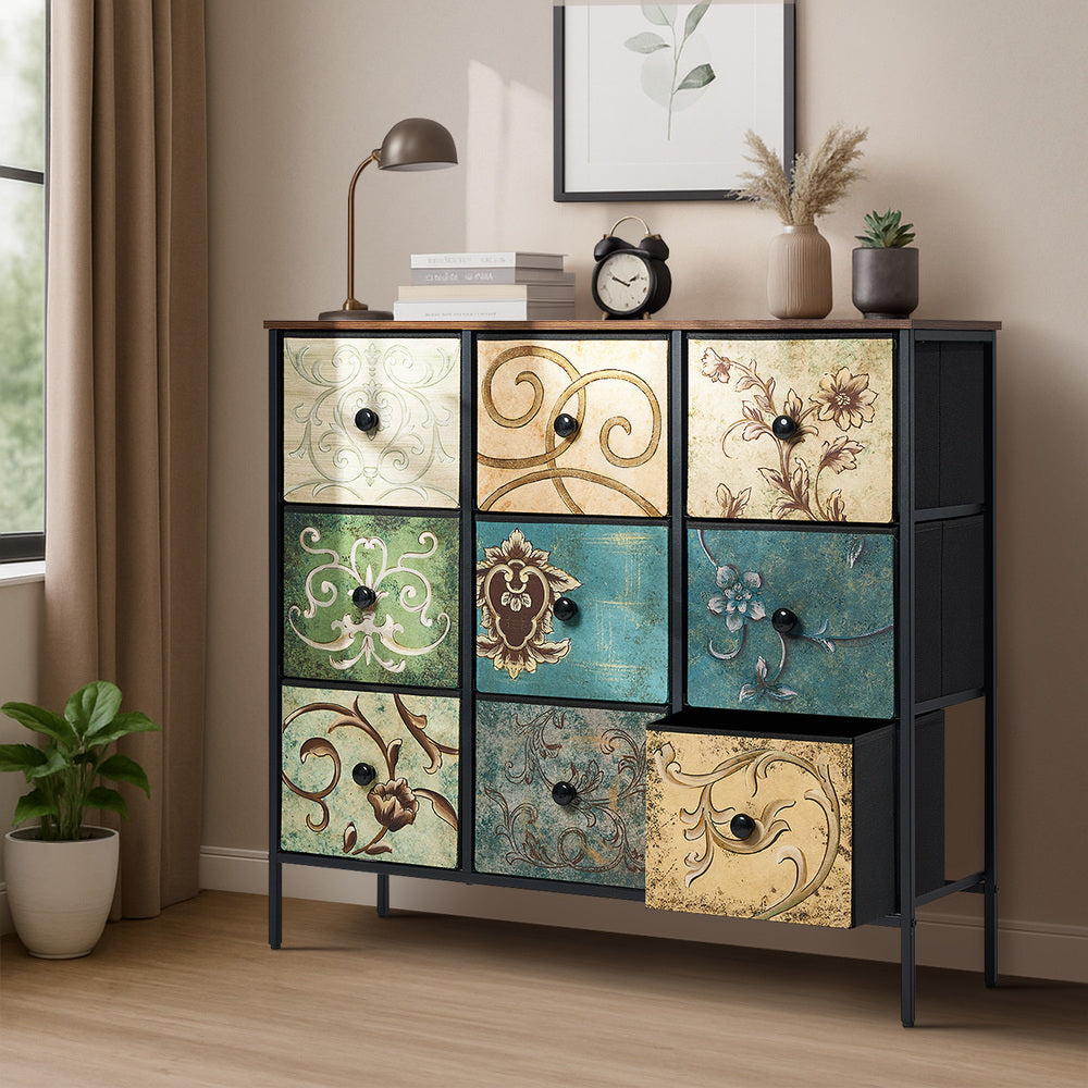 34 6 &9-Drawer Chest Fabric Tallboy Retro Vintage Dresser Bedroom Storage Organizer