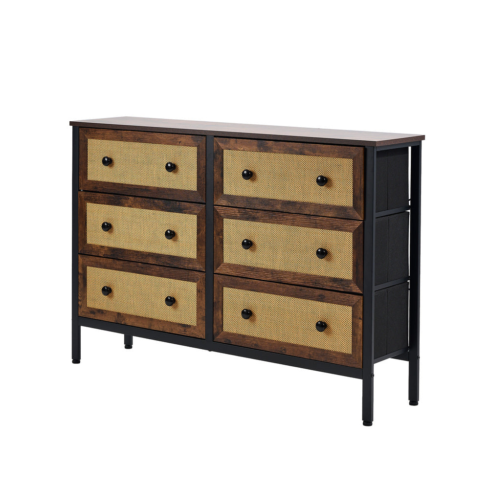 8 &8-Drawer Chest Rattan Fabric Dresser Tallboy Retro Vintage Bedroom Storage