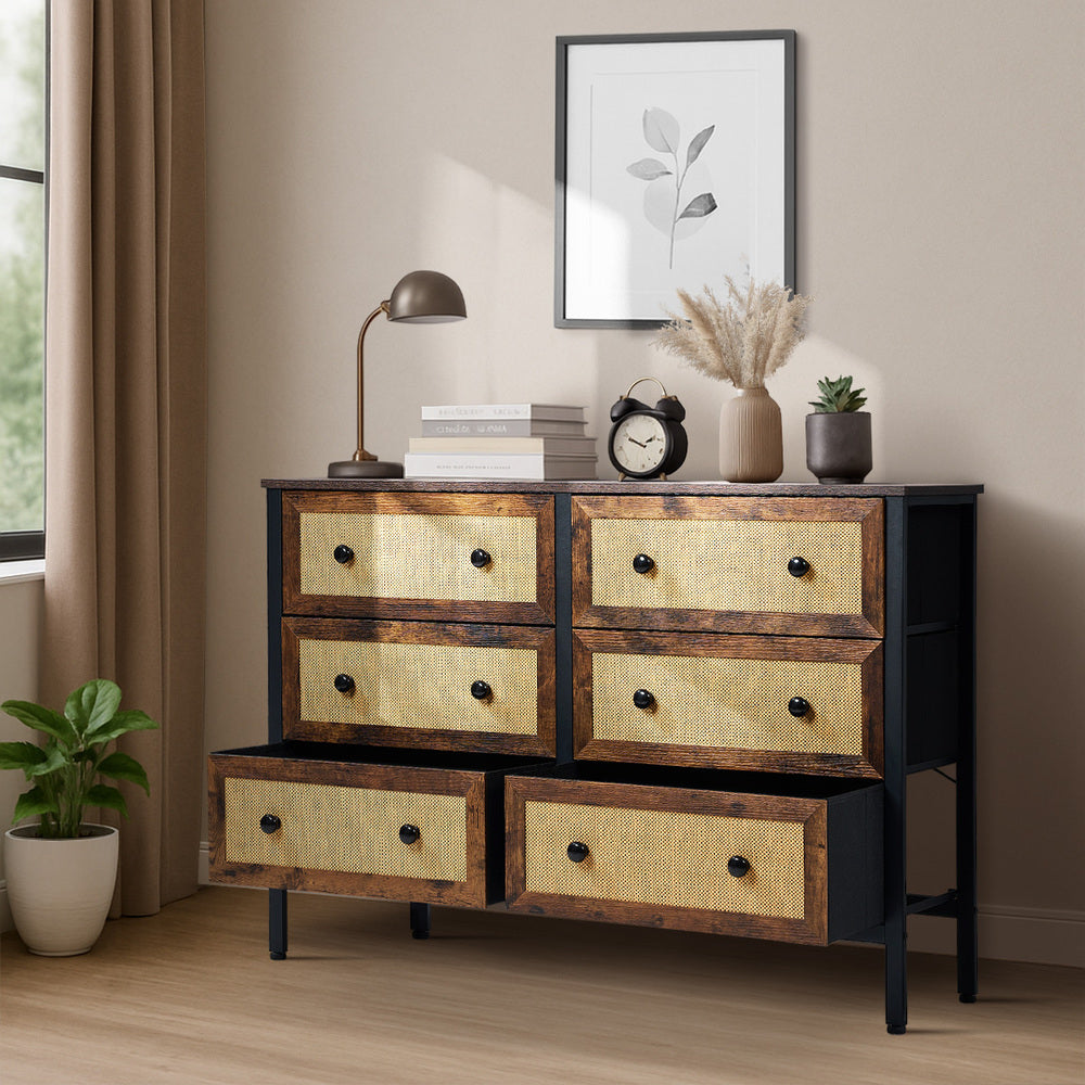14 &8-Drawer Chest Rattan Fabric Dresser Tallboy Retro Vintage Bedroom Storage