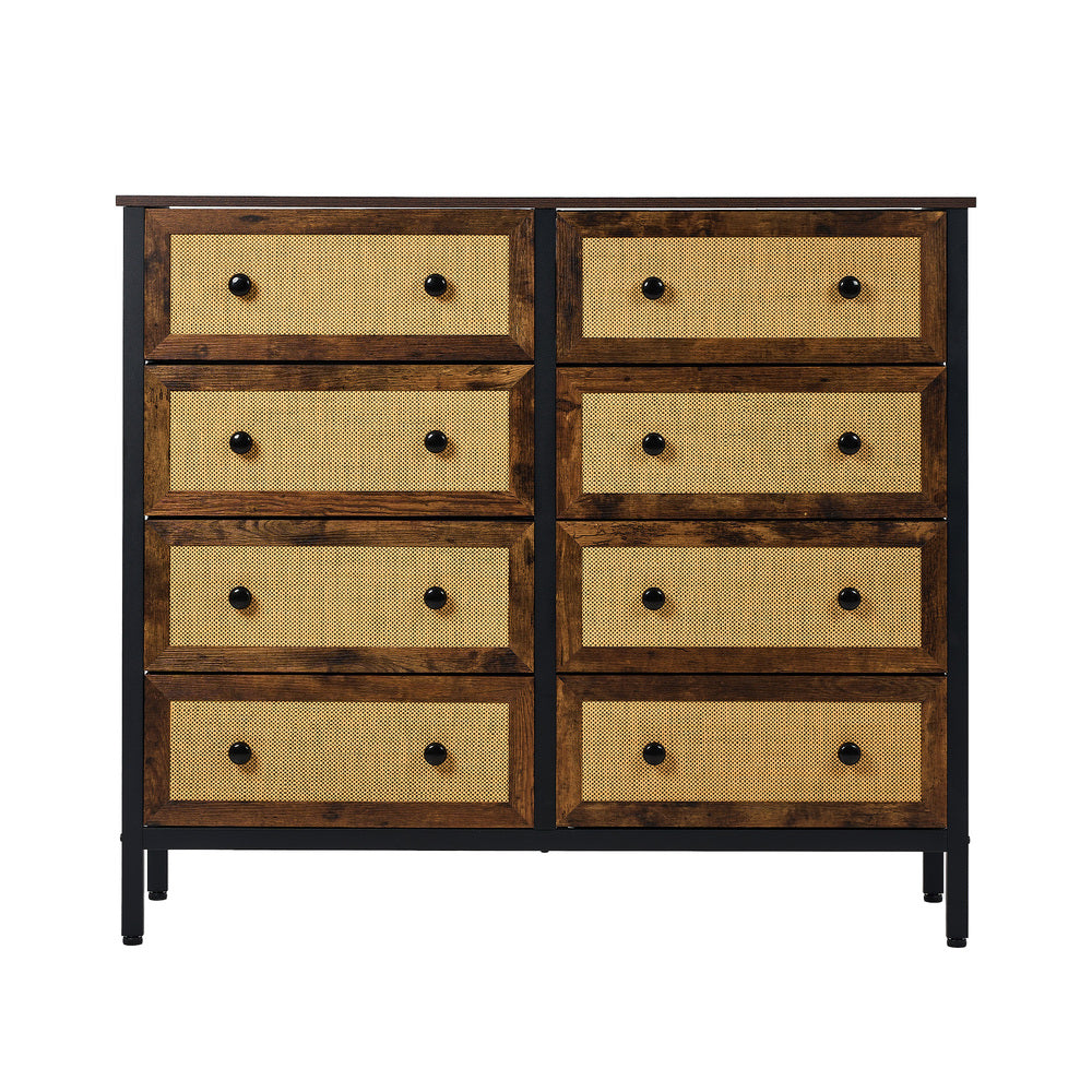 24 &8-Drawer Chest Rattan Fabric Dresser Tallboy Retro Vintage Bedroom Storage