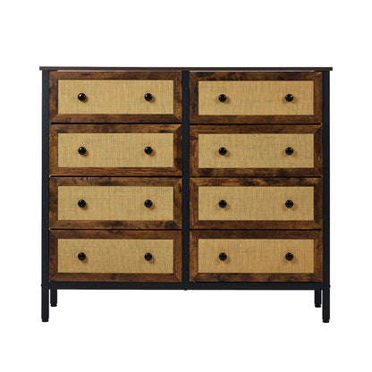 24 &8-Drawer Chest Rattan Fabric Dresser Tallboy Retro Vintage Bedroom Storage