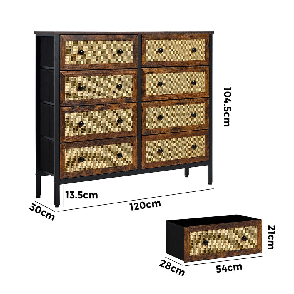 20 &8-Drawer Chest Rattan Fabric Dresser Tallboy Retro Vintage Bedroom Storage