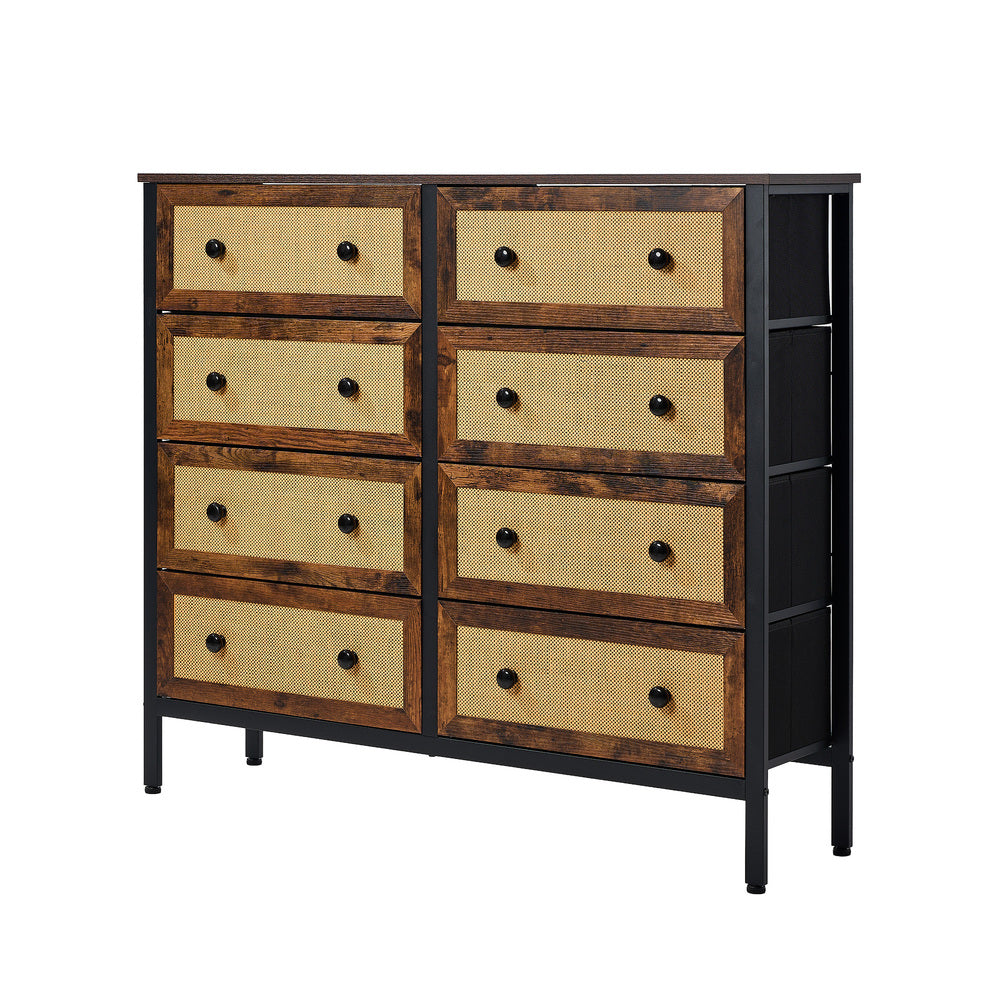 26 &8-Drawer Chest Rattan Fabric Dresser Tallboy Retro Vintage Bedroom Storage