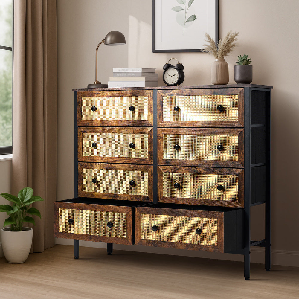 22 &8-Drawer Chest Rattan Fabric Dresser Tallboy Retro Vintage Bedroom Storage