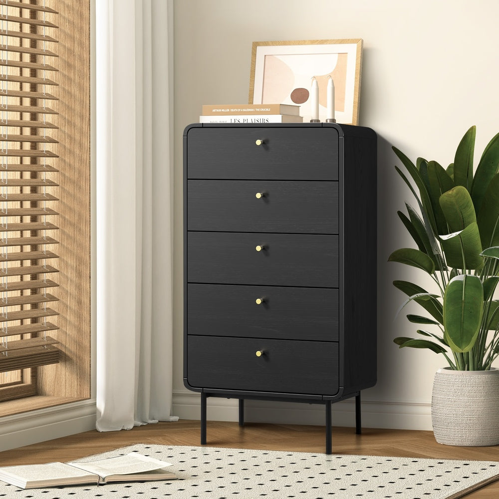 19 Chest of Drawers Dresser Tallboy Wooden Handle Natural & Black