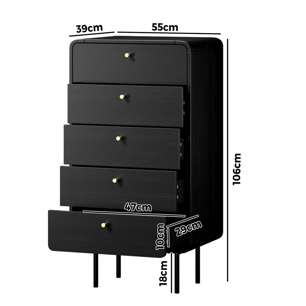 17 Chest of Drawers Dresser Tallboy Wooden Handle Natural & Black