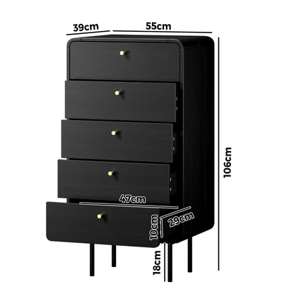 17 Chest of Drawers Dresser Tallboy Wooden Handle Natural & Black