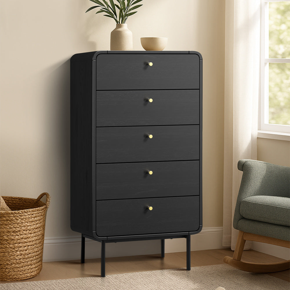 22 Chest of Drawers Dresser Tallboy Wooden Handle Natural & Black