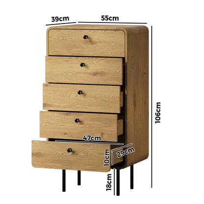 6 Chest of Drawers Dresser Tallboy Wooden Handle Natural & Black