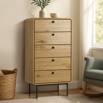 9 Chest of Drawers Dresser Tallboy Wooden Handle Natural & Black